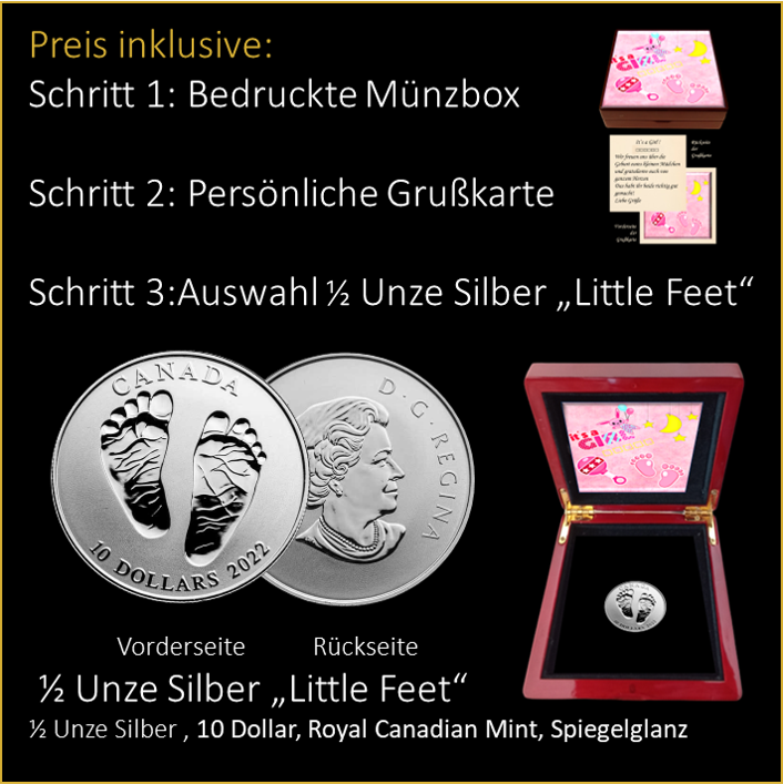 Geburt - Girl - Glückwunsch - 1/2 Unze Silber "Little Feet"