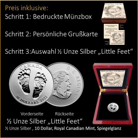 Geburt - Nest - Boy/Girl - 1/2 Unze Silber "Little Feet"