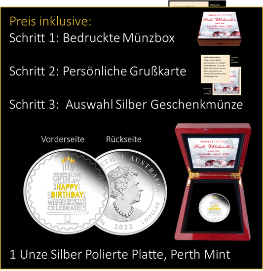 Geburtstag - Balloons - Eigner Text - 1 oz Silber