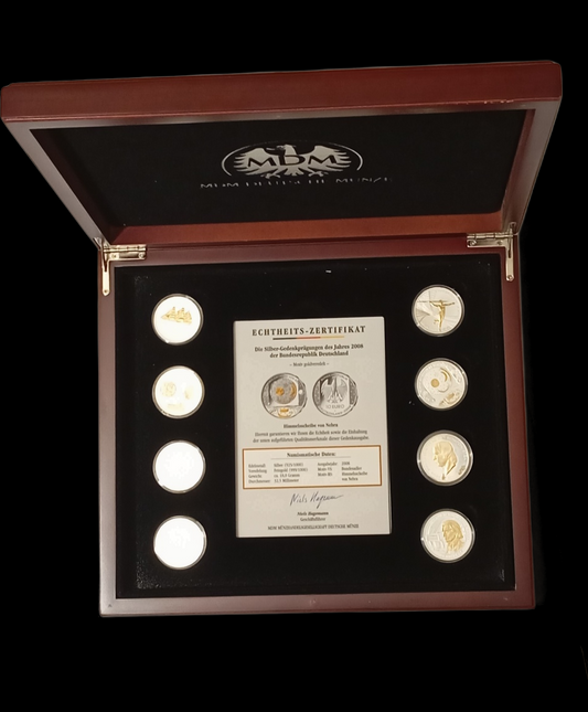 10 € Silber Gedenkmünzen vergoldet Deutschland, Stempelglanz, 2008-2011