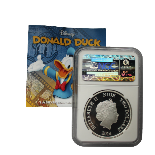 DISNEY – DONALD DUCK COLORED, Mickey and Friends series, 1 oz Silver Proof Colored PF70, 2014