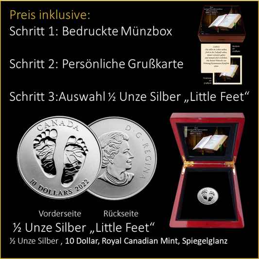 Kommunion - Buch - Eigener Text - 0,5 Unzen Silber "Little Feet"
