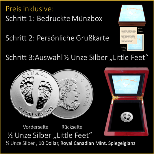 Kommunion - Taube - Eigener Text - 1/2 Unze Silber "Little Feet"