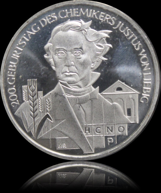 200. GEBURTSTAG JUSTUS VON LIEBIG, Serie 10 € Silber Gedenkmünzen Deutschland, Stempelglanz, 2002