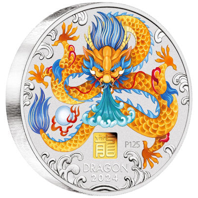 YEAR OF THE DRAGON, Serie Lunar III, 1 Kg Silver with Gold Privy Mark 30$, 2024