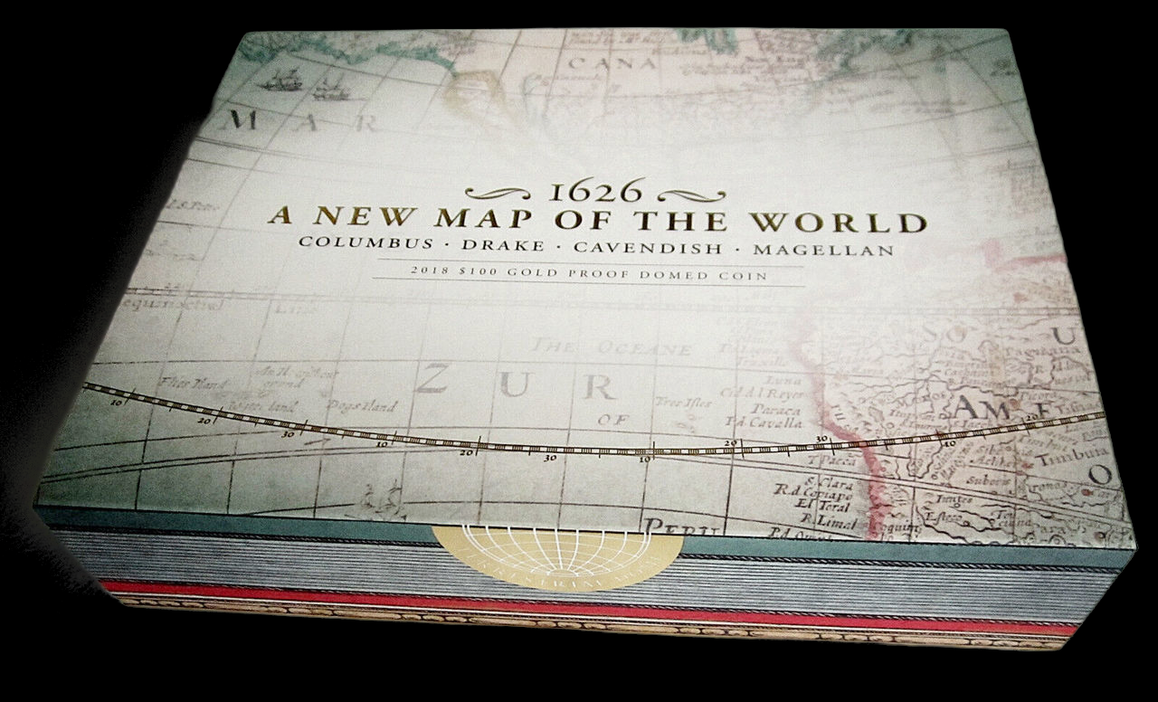 A NEW MAP OF THE WORLD 1626, Serie Terrestrial Gold, 1 oz Gold Proof Domed 100$, 2018