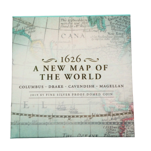 A NEW MAP OF THE WORLD 1626, Series Terrestrial Silver, 1 oz Silver Proof Domed $1, 2018