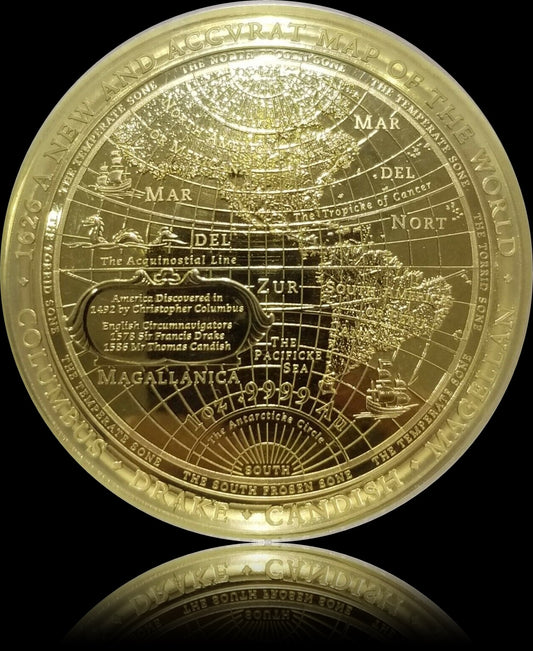 A NEW MAP OF THE WORLD 1626, Terrestrial Gold Series, 1 oz Gold Proof Domed $100, 2018