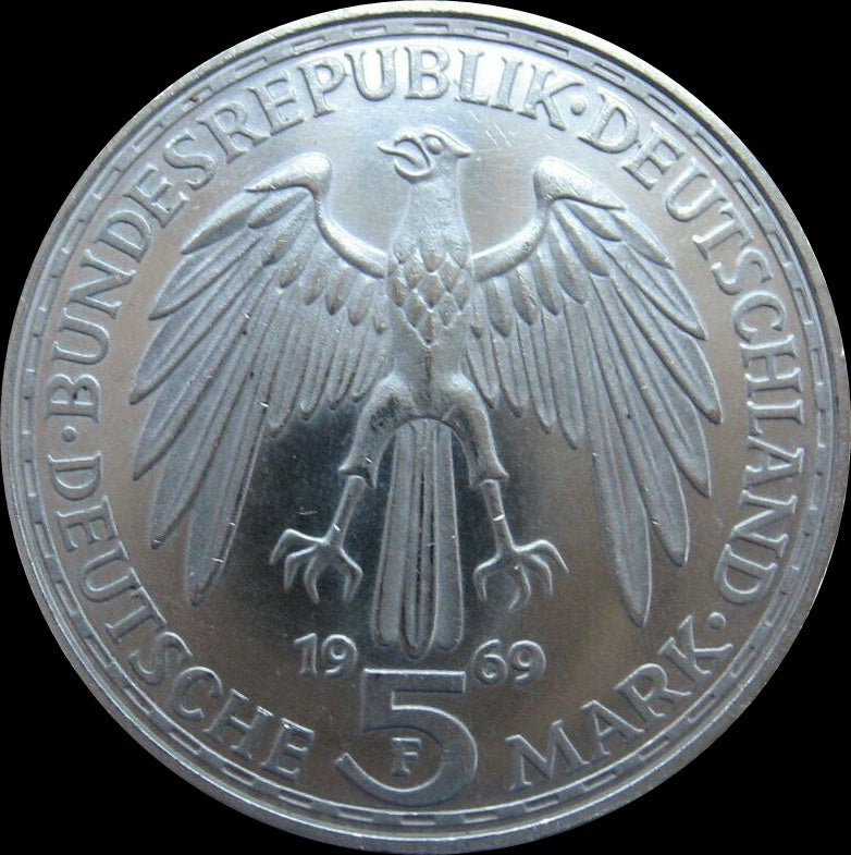375TH DEATH ANNIVERSARY OF GERHARD MERCATOR, series 5 DM silver coin, 1975