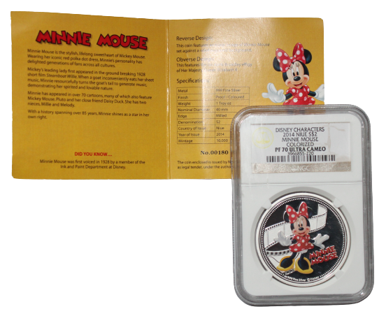 DISNEY – MINNI MOUSE COLORED, Serie Mickey and Friends, 1 oz Silver Proof Colored PF70, 2014