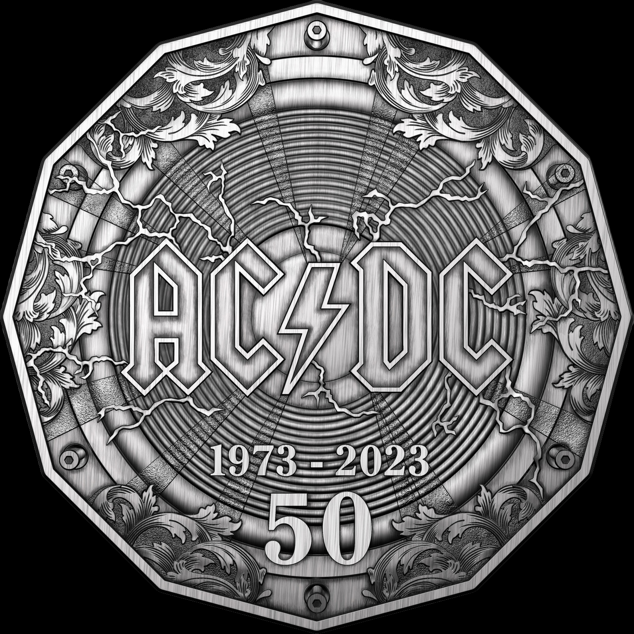 AC/DC, 50-jähriges Jubiläum,  0,5 oz Silver, Antique Proof, 2023