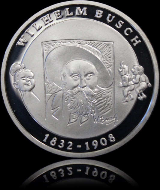 175. GEBURTSTAG WILHELM BUSCH, Serie 10 € Silber Gedenkmünzen Deutschland, Spiegelglanz, 2007