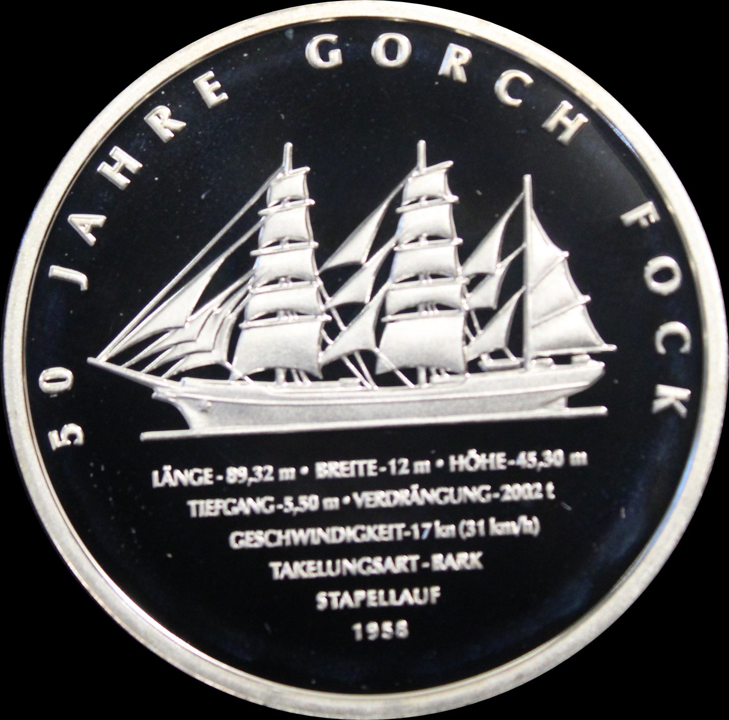 50 JAHRE GORCH FOCK, Serie 10 € Silber Gedenkmünzen Deutschland, Spiegelglanz , 2008