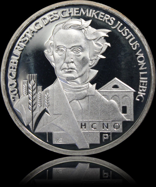 200. GEBURTSTAG JUSTUS VON LIEBIG, Serie 10 € Silber Gedenkmünzen Deutschland, Spiegelglanz, 2002