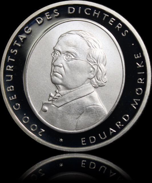 200. GEBURTSTAG DES DICHTERS EDUARD MÖRIKE, Serie 10 € Silber Gedenkmünzen Deutschland, Spiegelglanz, 2004