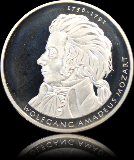 250. GEBURTSTAG WOLFGANG AMADEUS MOZART, Serie 10 € Silber Gedenkmünzen Deutschland, Spiegelglanz, 2006