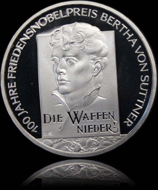 100 JAHRE FRIEDENSNOBELPREIS – BERTHA VON SUTTNER, Serie 10 € Silber Gedenkmünzen Deutschland, Spiegelglanz, 2005