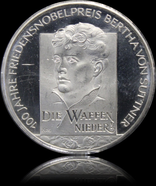 100 JAHRE FRIEDENSNOBELPREIS – BERTHA VON SUTTNER, Serie 10 € Silber Gedenkmünzen Deutschland, Stempelglanz, 2005