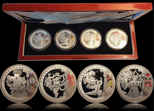 OLYMPIA PEKING 2008 KULTUR , 4 x 1 oz Silber, 4 x 10 Yuan, China, 2008