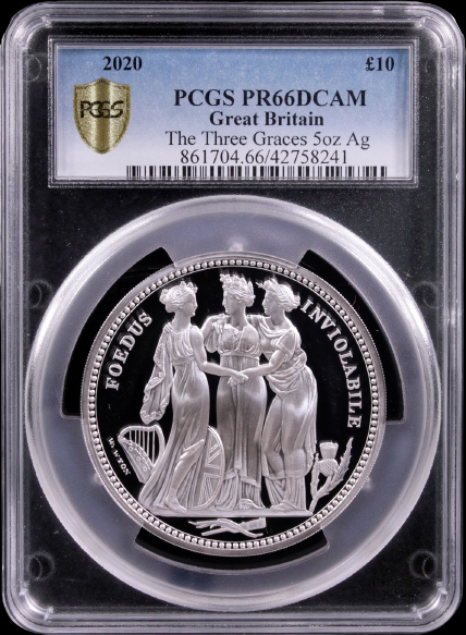 THREE GRACES, Great Engraveurs Series, 5 oz Silver £10, Proof PF66, 2020