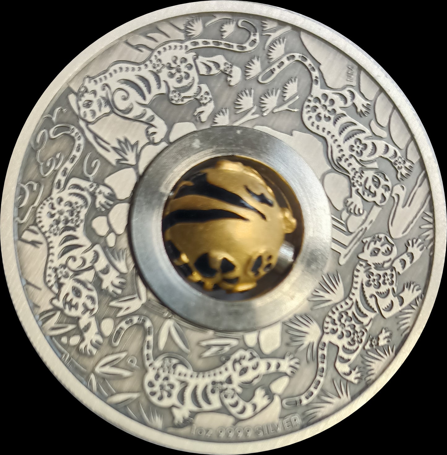 TIGER ROTATING CHARM, Serie Lunar III, 1 Oz Silber Antik, 1 TVD, 2022