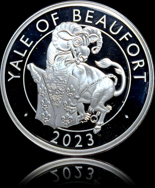 THE BEAUFORT, Serie The Royal Tudor Beasts, 1 oz Silver Proof Coin 2 £, 2023, Zertifikat 0004