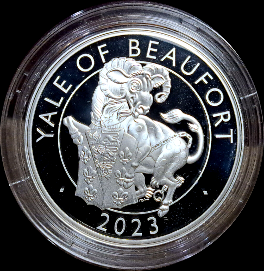 THE BEAUFORT, Serie The Royal Tudor Beasts, 1 oz Silver Proof Coin 2 £, 2023, Zertifikat 0008