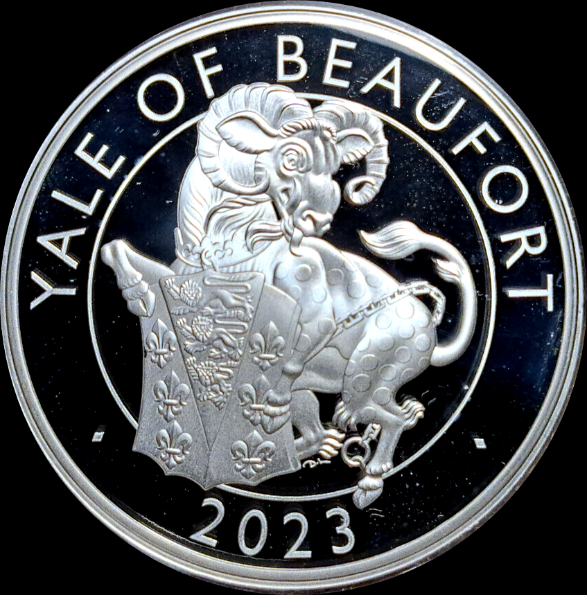 THE BEAUFORT, Serie The Royal Tudor Beasts, 1 oz Silver Proof Coin 2 £, 2023, Zertifikat 0004