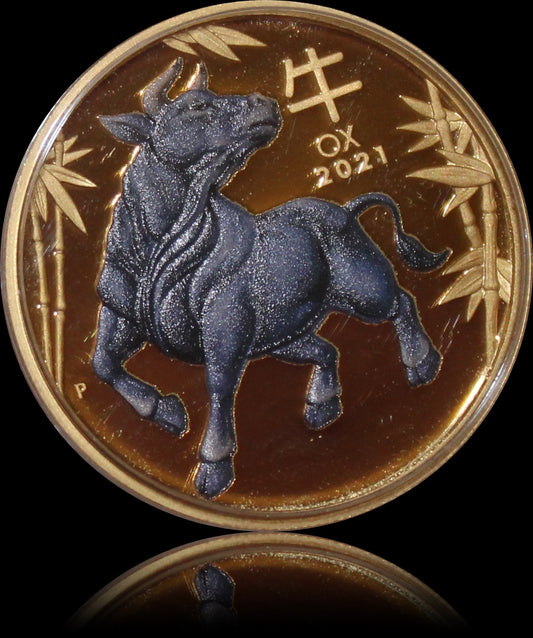 Year of the Ox, Lunar III Series, 1 oz Gold Proof Colored, 2021